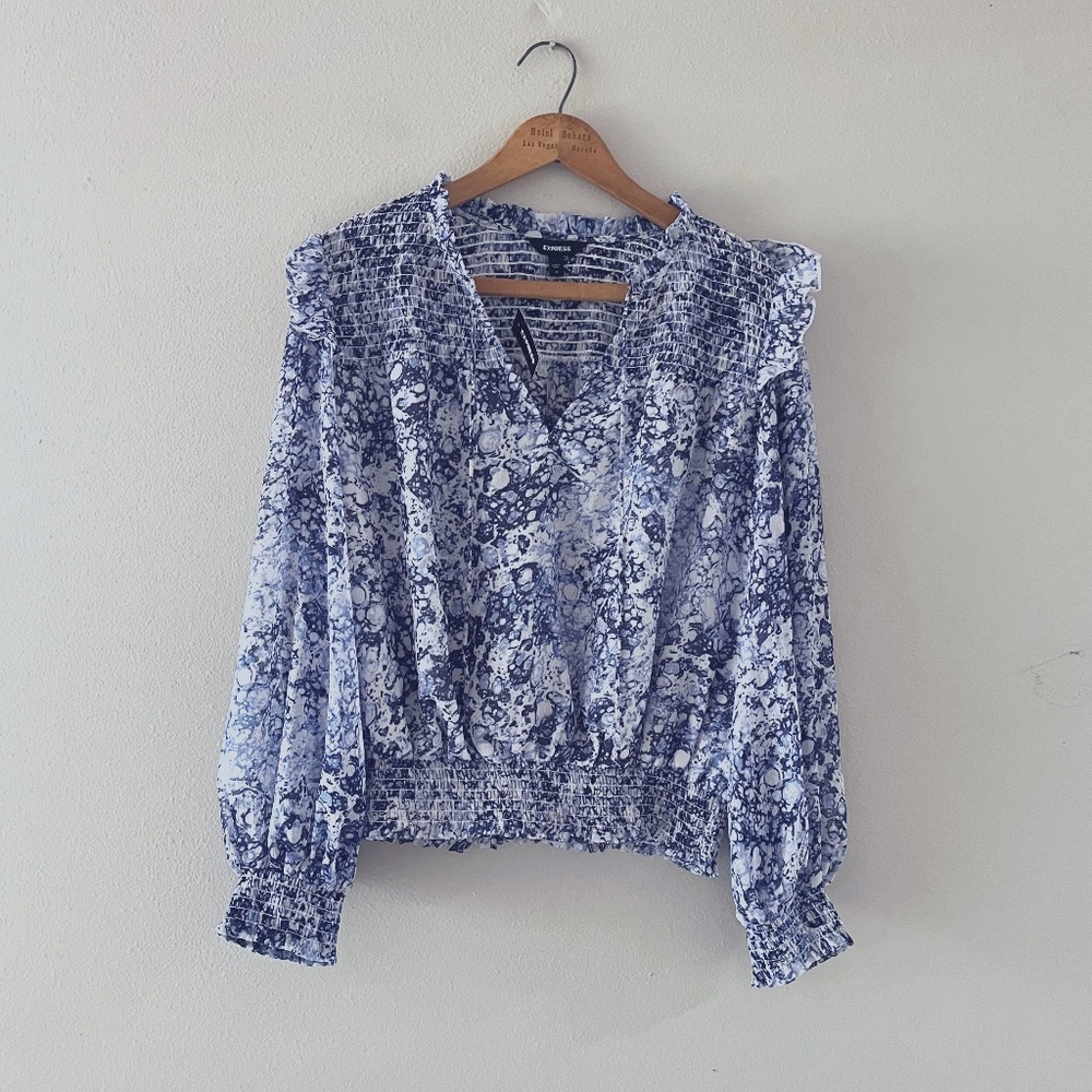 NWT Express Blue and White Blouse, Sz M